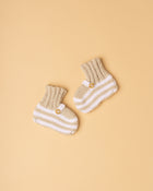 Botinhas tricot botão/ bege e risquinha branca + 2 cores