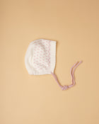 Touca tricot jacquard/ cru e rosa velho