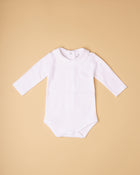 Body manga comprida gola redonda/ bordado branco