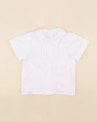 Blusa gola bico, tomados, manga curta/ popeline branca